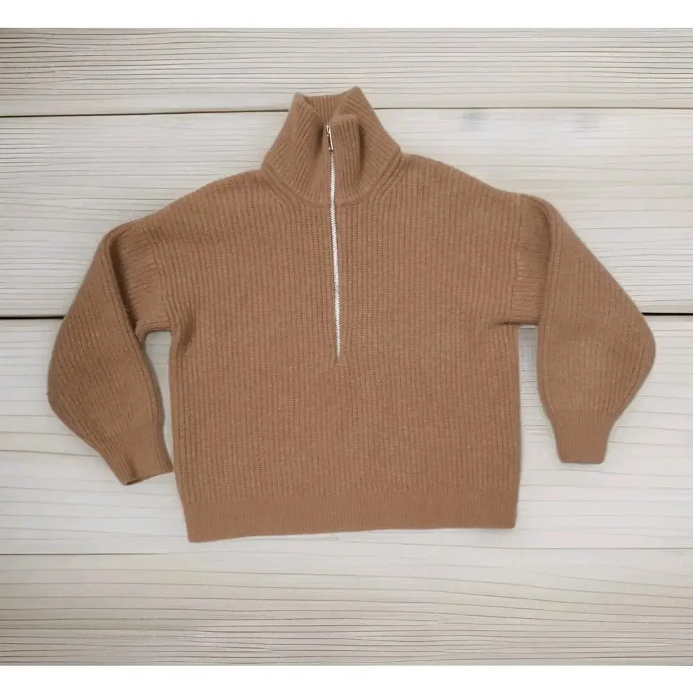 Everlane Felted Extra Fine Ribbed Merino Half-Zip Sweater Womens Very Soft M - Picture 4 of 7